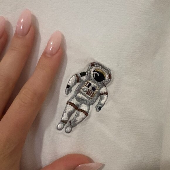 Percival Heavyweight Long Sleeve T Shirt with Spaceman Embroidery - White L - Picture 2 of 6